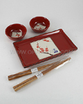3pc Red Ume Flower Plate Set