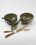 2pc Brown Bowl Set w/ Spoons
