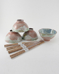4pc Pink Sakura Rice Bowl Set