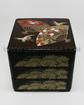 3 Tier Lacquerware Stack Box (Black Tsuru and Matsu)