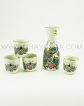 5pc White Peacock Sake Set