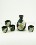 5pc Black Kiku Sake Set